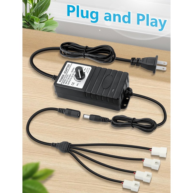 Wathai 2 Pin PC Fan Controller with Splitter 36W 12V