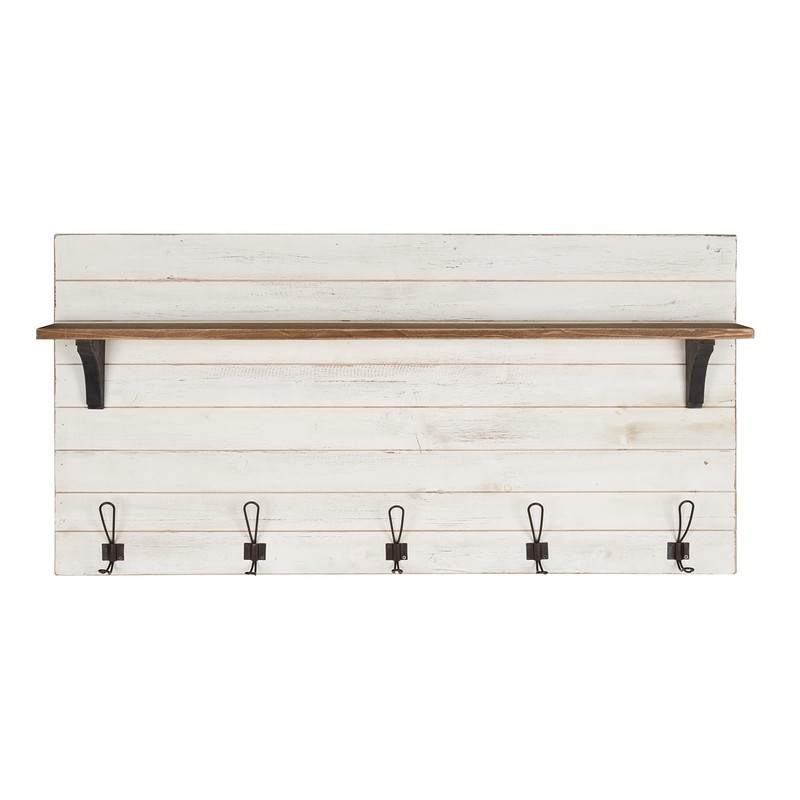 Kate and Laurel Jeran Wood Wall Shelf with 5 Hooks,