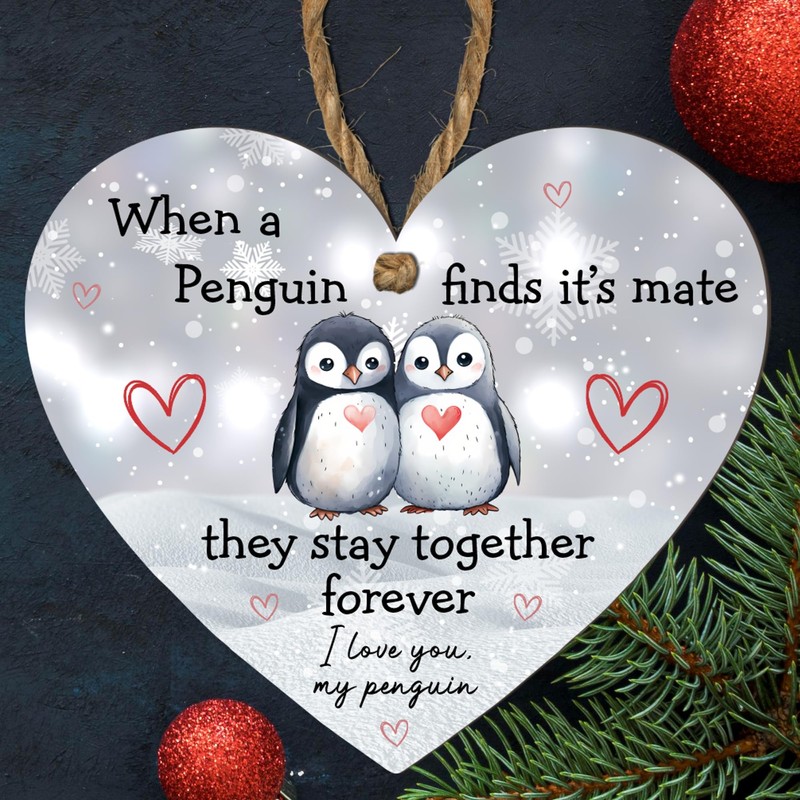 Heart-Shaped Penguin Love Plaque - "When a Penguin Finds Its