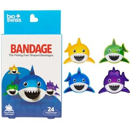 BioSwiss Vendas, Vendaje Autoadhesivo Con Forma De Tiburón De Finling Fam, Cuidado De Heridas Estéril Sin Látex, Suministros Divertidos De Botiquín De Primeros Auxilios Para Niños Y Adultos, 24 Unidad