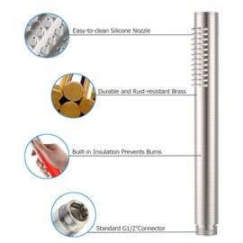ACEFY Shower Head Water-Saving 1 Jet Type Hand Shower / Hand Shower Head Solid Brass Brushed with Easy to Clean Rubber Nozzles (Chrome-Plated Shower Head + Hose)