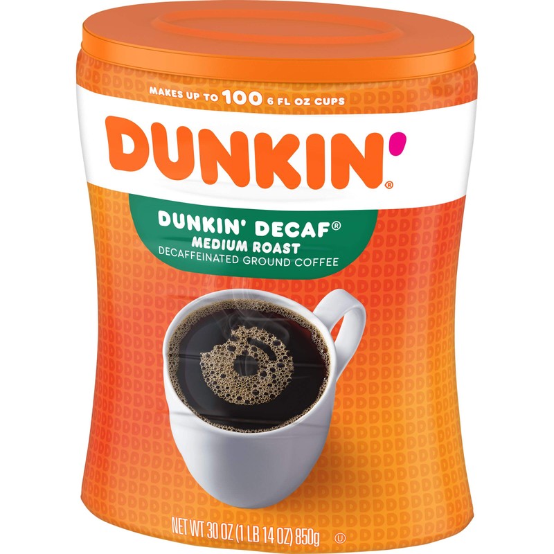 Dunkin' Decaf Medium Roast Decaffeinated Ground Coffee, 30 Ounce (Pack