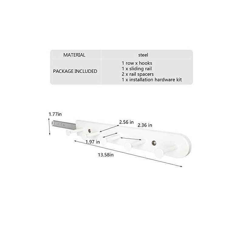 Kelendle Extendable Sliding Wardrobe Hook Rail with Hardware Pull Out