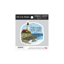 Die Cut Sticker Portland Head Lighthouse, Maine, Line Drawing, Contour Vinyl Sticker 1 to 3 inches (Waterproof Decal for Cars, Water Bottles, Laptops, Coolers), Small