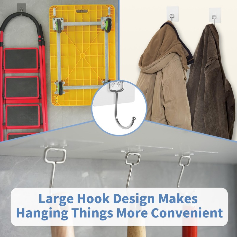 Adhesive Wall Hooks for Hanging - 60lb Heavy Duty Waterproof
