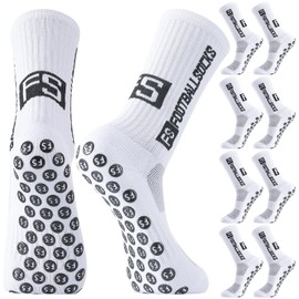 Utensilsto Confezione da 4 paia di calzini antiscivolo da calcio per ragazzi - Calzini antiscivolo da calcio, per calcio, basket, corsa, rugby, tennis, Bianco, 35-39