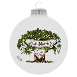 Just Married Tree Wedding Glass Christmas Ornament Made in The USA