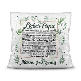 PR Print Royal Cushion with Cushion Filling with Beautiful Saying for Dad – Wir haben Dich lieb – to Write on with Name of Your Choice – White Fluffy Cushion 40 x 40 cm