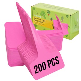 Plant Labels 200 Pcs Yuanling T-Type Plastic Garden Tags Waterproof Plant Sign Stakes Nursery Garden Makers for Seedlings Flower Vegetables Herb Potted Belt Permanet Marker Pen (Pink)