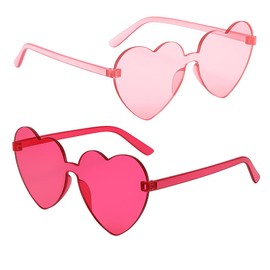 2 Pack Pink and Neon Pink Heart Sunglasses for Women Cute Stuff 80s Fun Trendy Heart-Shaped Glasses, Neon Accessories, Fashion Eyewear for Teen Girls Womens Party Valentines Galentines Decorations