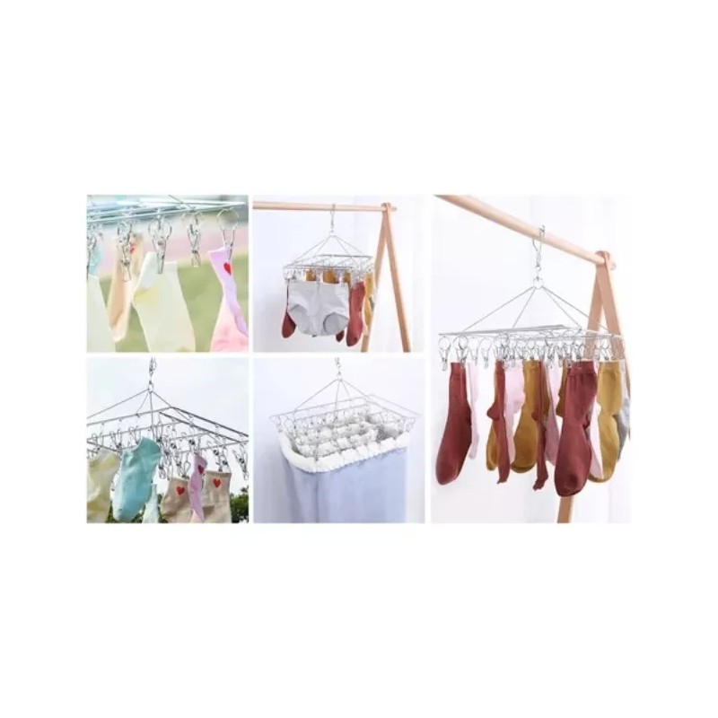 Hogareno Ec Tendedero Portatil Acero Inoxidable 40 Pinzas Secadora Ropa