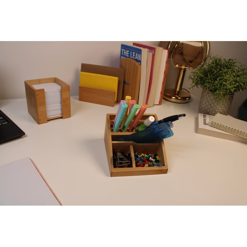 Wedo 61507 Butler bamboo, 3 compartments, pens insert, dimensions 15.4