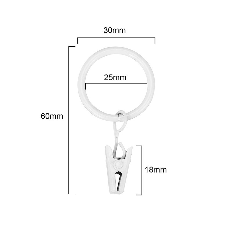 C.M. Curtain Rings with Curtain Clips, Inner Diameter 1.0 inches