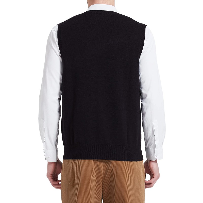 Kallspin Mens Wool Blend V Neck Sleeveless Sweater Vest, black