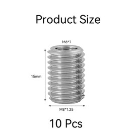 Pack of 10 Thread Insert M6.15 mm Stainless Steel Thread Insert M8 to M6, Repair Tool Thread Adapter Set, Female Thread Thread Nuts Conversion Kit, for Automotive, Steam Turbines, Mechanical Devices