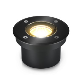 lambado® LED Floor Spotlight for Outdoor Use, Extra Flat, Driveable & Waterproof, Includes 5 W Spotlight, Warm White, Dimmable, Black Round Floor Light/Recessed Floor Spotlight, IP67 for Patio and