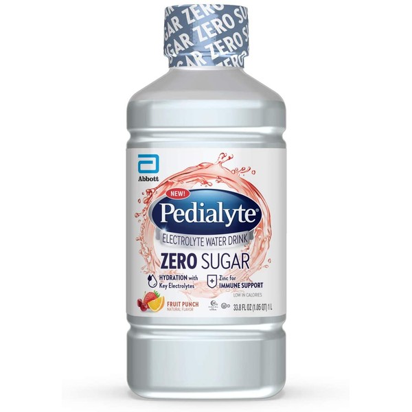 Pedialyte Electrolyte Water with Zero Sugar, Hydration with 3 Key Electrolytes & Zinc for Immune Support, Fruit Punch, 1 Liter, 4 Count