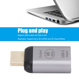 Portable Type-C HDMI Adapter - 4K@60Hz Video Converter with Aluminum Housing - Type-C Female to HDMI Male Converter for 4K UHD