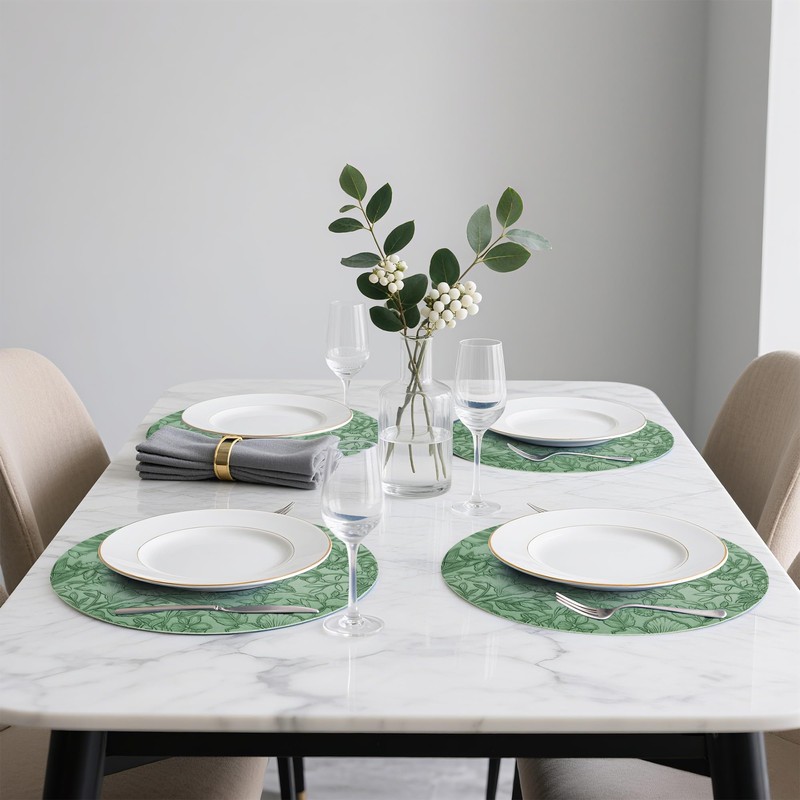 Placemats Set of 6, Faux Leather Round Table Mats, Heat-Resistant