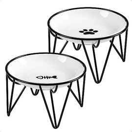 Cuencos de cerámica para Gatos, Paquete de 2, elevados, Aptos para Bigotes, Platos de Comida para Gatos antivómitos, higiénicos, Seguros