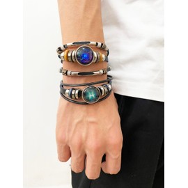 WLLAY 2pcs Retro 12 Zodiac Constellation Beaded Hand Woven Leather Bracelet PUNK Chain Cuff (Sagittarius)