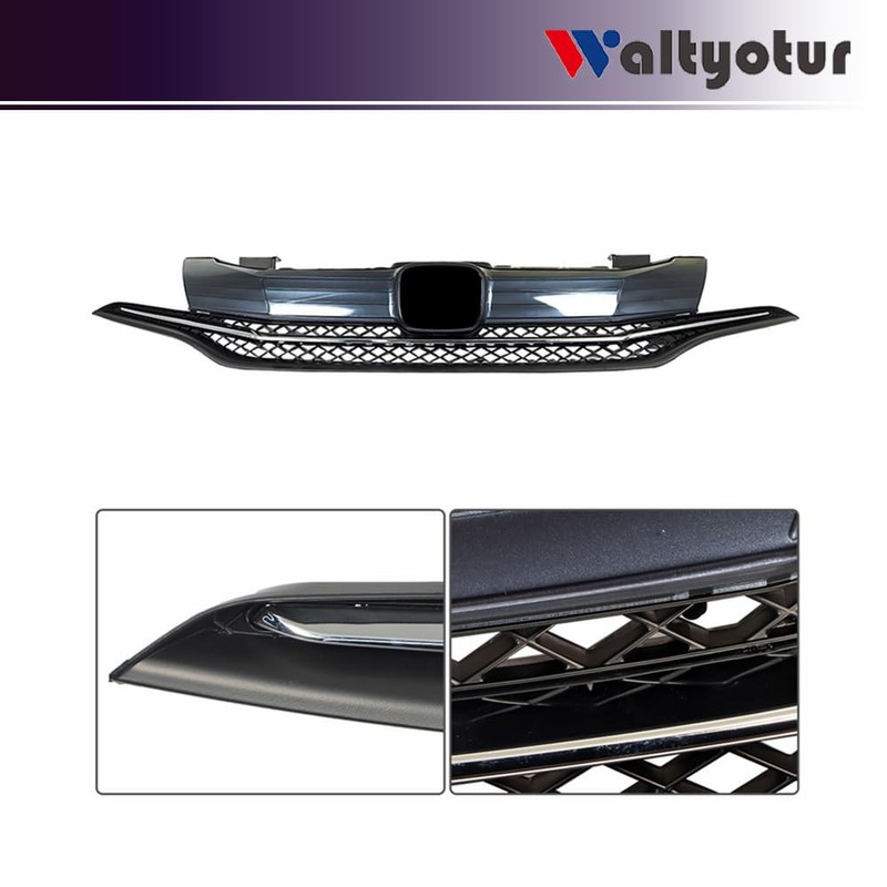 waltyotur Front Upper Grille W/Chrome Trim Replacement for Honda Civic