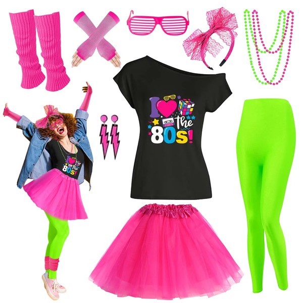 Xintorch Xintorch 80s Outfit Women Costume Accessories Set T Shirt