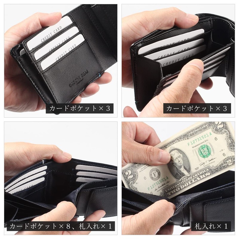 GROOVE GEAR ggs-1023 Men's Wallet, Bi-Fold Wallet, Saffiano Leather, Cross-Line