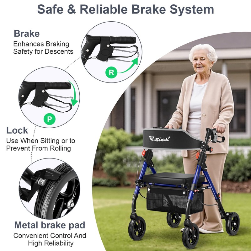 Matinal Walkers for Seniors, Rollator Walker with Seat, Walkers for