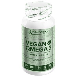IronMaxx Vegan Omega 3-60 Capsules | 60 HPMC Capsules Made of High-Quality Algae | Per Daily Dose 216mg EPA & 432mg DHA