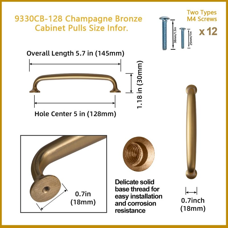 Goo-Ki 6 Pack Champagne Copper Drawer Pulls Kitchen Cabinet Hardware