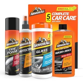 Armor All Car Wash and Car Cleaner Kit, Includes Glass Wipes, Car Wash & Wax Concentrate, Protectant Spray and Tire Foam