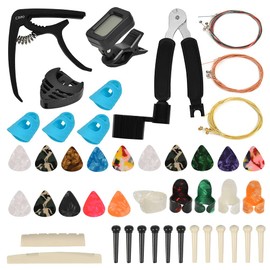 Guitar Accessories Kit Guitar Tool Changing Kit Include Acoustic Guitar Strings, Capo, String Winder, Picks, Pick Holder, Bridge Pins, Nuts & Saddles, Finger Protector, Finger Picks
