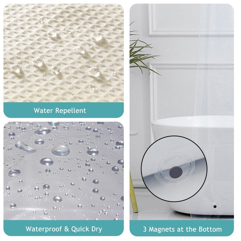 3-in-1 Shower Curtain Set, 72" x 72" Waffle Texture Shower