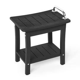 Homenjoy HDPE Shower Bench Stool, Waterproof Shower Seat for Inside Shower, Shower Stools for Shaving Legs with Storage Shelf for Bathroom,Black