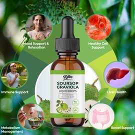 Soursop Graviola Liquid Drops: Cell Support & Regeneration, Immune Boost, Relaxation-Nature & Pure Soursop Graviola Extract Vegan, Gluten-Free, for Men & Women 60ml