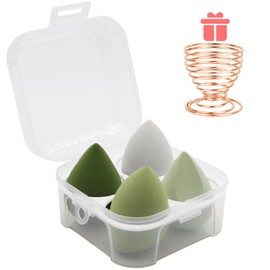 Juego de 5 esponjas de maquillaje – 4 piezas de esponja de belleza profesional con 1 soporte de esponja y estuche para huevos, impecable para crema, polvo y líquido (verde)