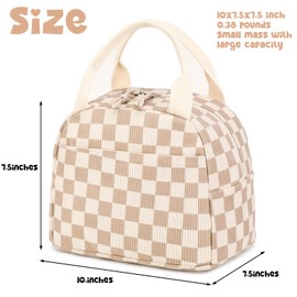 Bluboon Lunch Bag for Women Men Cute Corduroy Lunch Tote Bags Reusable Insulated Lunch Box Large Capacity Reusable Insulated Cooler for Work Picnic or Travel (Corduroy checkered brown)