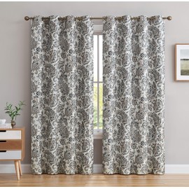 HLC.ME Amalfi Paisley Faux Silk 100% Blackout Room Darkening Thermal Lined Curtain Grommet Panels for Bedroom - Energy Efficient, Complete Darkness, Noise Reducing - Set of 2 (Taupe, 52" W x 63" L)