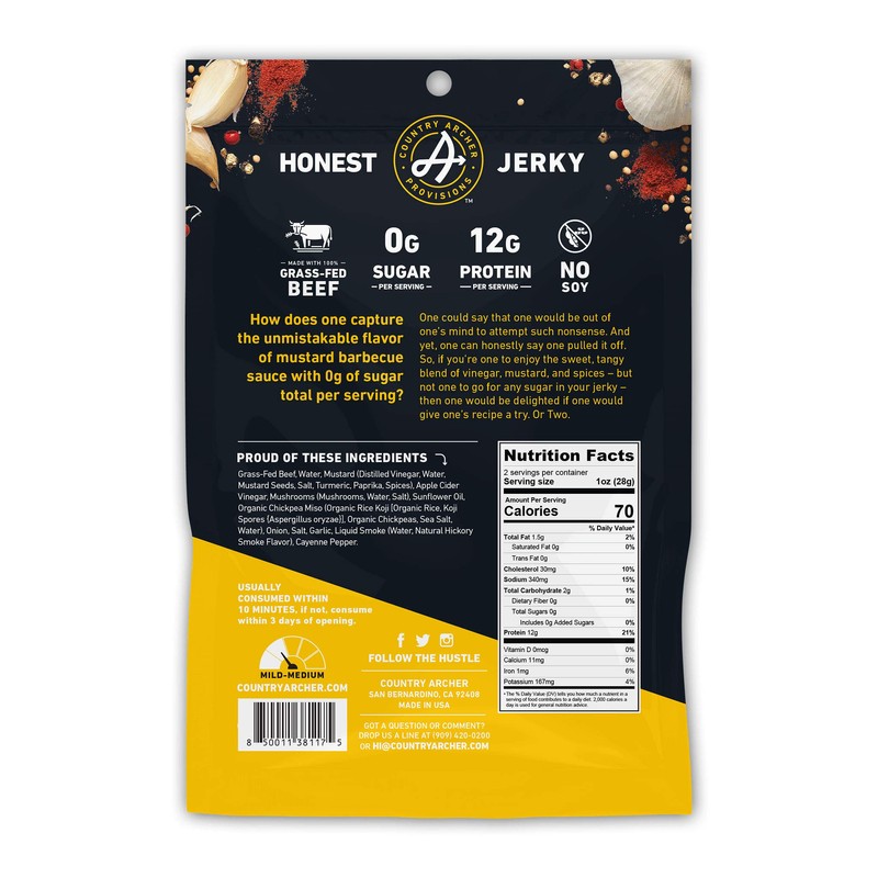 Zero Sugar Mustard BBQ Beef Jerky by Country Archer, 100%