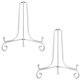 fogman Dish Stand, Plate Stand, Dish Stand, Photo Stand, Colored Paper Holder, Set of 2 (Silver, 8")