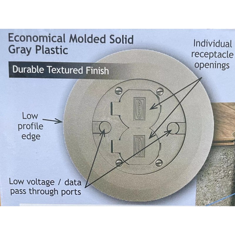 HUBBELL Low Profile Floor Box Cover Gray Plastic P-6347