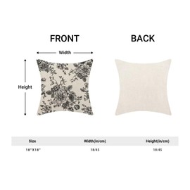 AEIOAE Black Floral Pillow Covers 18 x 18 Inch Set of 2, Vintage Black Chinoiserie Flower Decorative Throw Pillow Covers Outdoor Linen Farmhouse Decor Pillowcase for Home Sofa