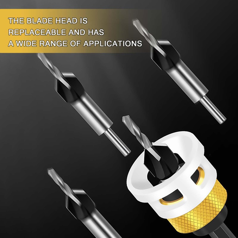 LUMOOM 6-Piece Countersink Drill Bit Set with Adjustable Depth Stop,
