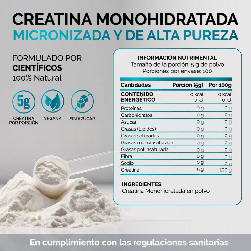 Creatina Monohidratada Micronizada Polvo 100 Alta Pureza Certificada Sabor Disuelve