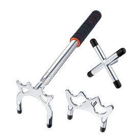 Sinsilvie Snooker Cue Stick Bridge with 3 Brass Bridge Head,Billiards Cue Stick Bridge,13~60 Inches,Red or Grey.Billiards Cue Bridge Accessories. (Silver Head)