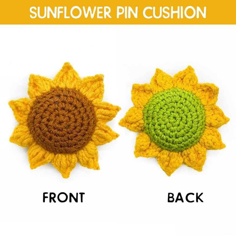 Sunflower Pin Cushion, Handmade Knitted Pincushions, Cute Pin Cushions Needle