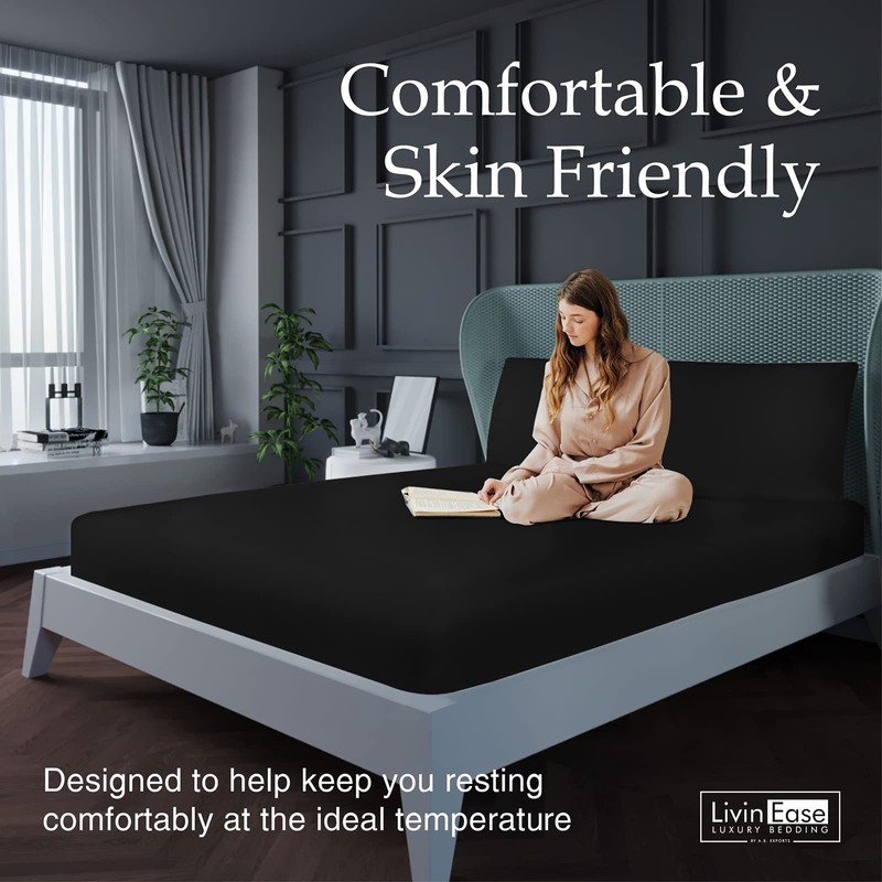 LivinEase Double Fitted Sheet -10inch(26cm) Deep Cotton Blend Double Bed