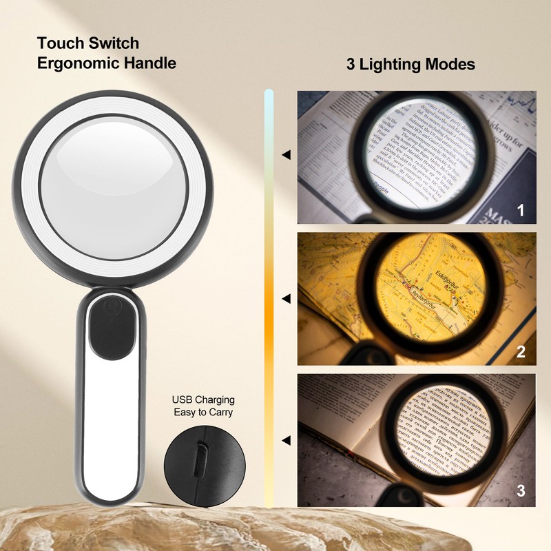 8X Rechargeable Magnifying Glass with Light 21Led 3 Mode Magnifying