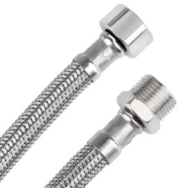 Pack of 2 Flex Hose 3/8 Inch, Reinforced Hose 3/8, Throw and Male Thread, Connection Hose with Stainless Steel Braid, Connection Hose, Tap Hose for Tap Angle Valve Cistern (25 cm)
